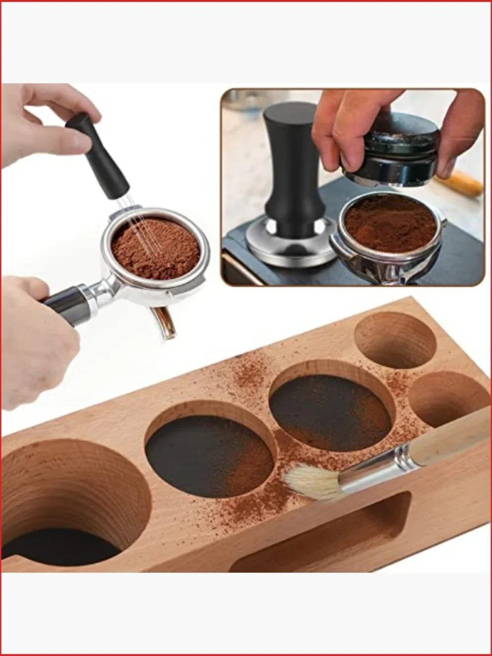 54mm Wooden Tamper Station Espresso Accessories Kit 5pc